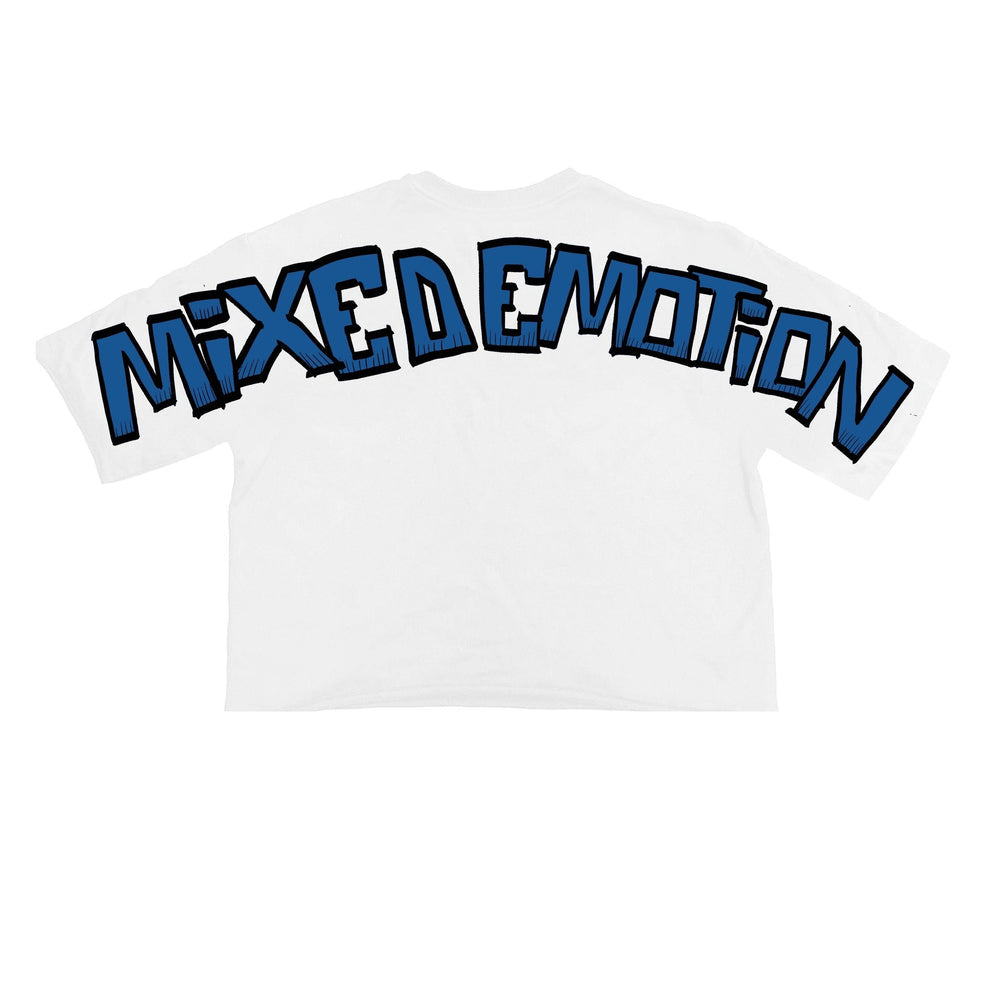 Mixed Emotion Blue "Monster" Cropped Tee.